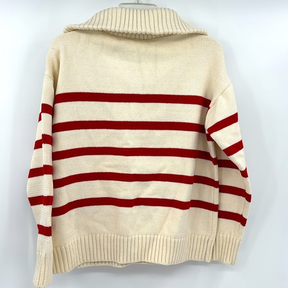 Worshop Half Zip Knit Sweater in Red Stripped-Size Large - Picture 2 of 7